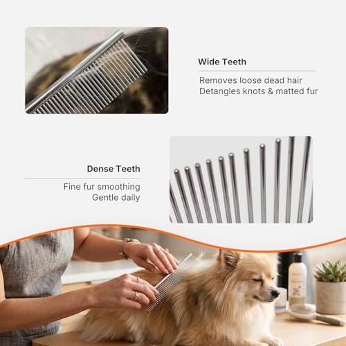 Stainless Steel Pet Grooming Comb, Grooming Tool for Dogs and Cats, Removes Knots & Tangles, 7.5 Inch