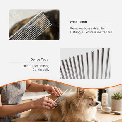 Stainless Steel Pet Grooming Comb, Grooming Tool for Dogs and Cats, Removes Knots & Tangles, 7.5 Inch