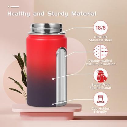 Volhoply 14oz KIds Stainless Steel Insulated Leakproof Water Bottle with Straw Lid and Silicone Boot,BPA-Free Easy Use for Boys&Girls,Double Wall Vacuum Bottles(Red Purple,1) - color: Red Purple