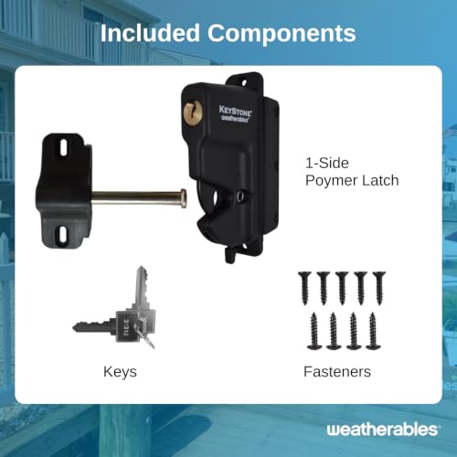 Weatherables Keystone 1-Sided Heavy Duty Lockable Gate Latch – Nylon Polymer Fence Gate Latch with Self-Latching Gate Lock – Made for Easy Installation on Metal, Wood & Vinyl Fences, Keyed Alike - style: 1-Side Polymer