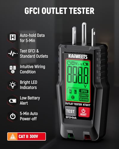 KAIWEETS GFCI Outlet Tester Plug in, LCD Display & Voltage Test for AC 120V