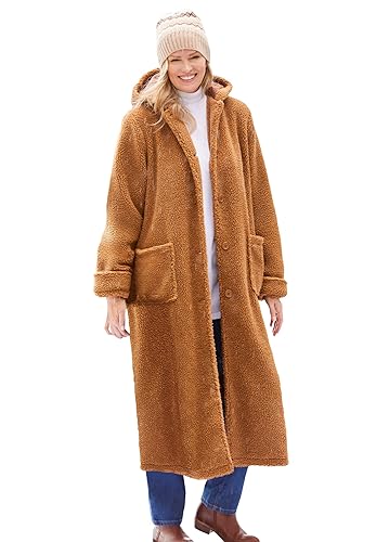 Woman Within Long Hooded Berber Fleece Coat | Women's Plus Size - color: Toffee, size: Large