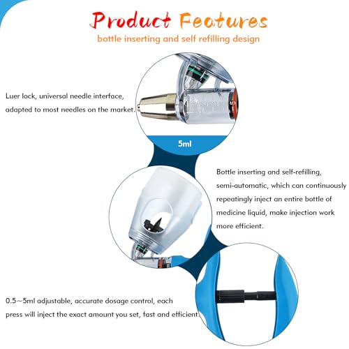 5ml Livestock Syringe Automatic Self Refill Continuous Adjustable Bottle Attachment Livestock Animal Syringe for Cattle Goat Pig Cow Chickens Poultry - size: Bottle Mount