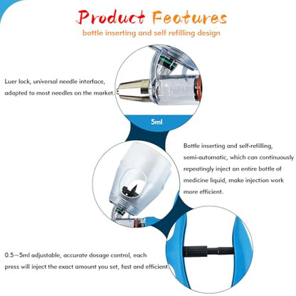 5ml Livestock Syringe Automatic Self Refill Continuous Adjustable Bottle Attachment Livestock Animal Syringe for Cattle Goat Pig Cow Chickens Poultry - size: Bottle Mount