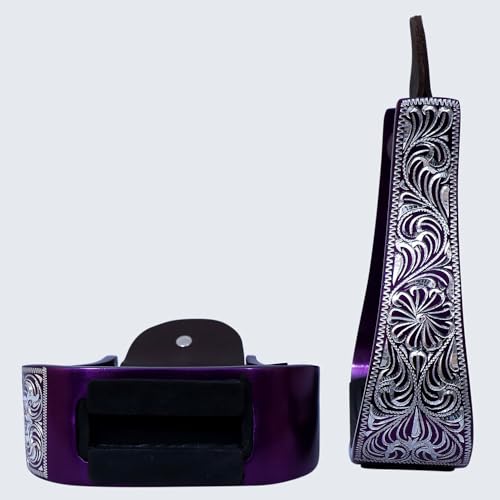 HILASON Western Aluminum Horse Riding Stirrups – Engraved Floral Design with Rubber Tread - color: Purple
