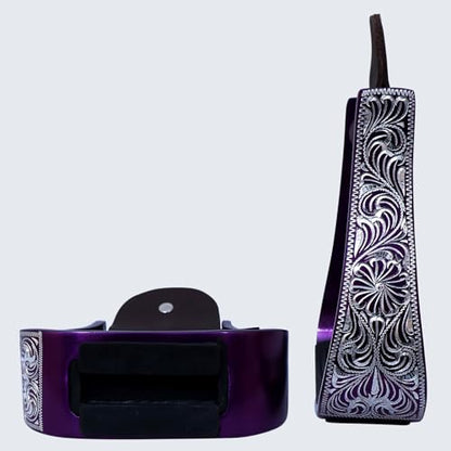 HILASON Western Aluminum Horse Riding Stirrups – Engraved Floral Design with Rubber Tread - color: Purple