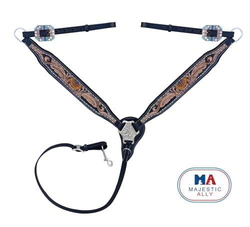 Majestic Ally Hand-Tooled Designer Padded Leather Horse Browband Headstall Breastcollar Set, Browband Headstall, Breastcollar (Breastcollar)