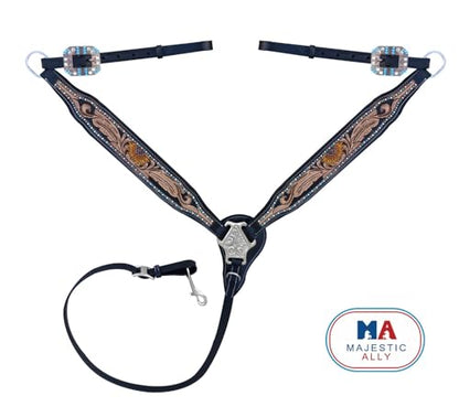 Majestic Ally Hand-Tooled Designer Padded Leather Horse Browband Headstall Breastcollar Set, Browband Headstall, Breastcollar (Breastcollar)