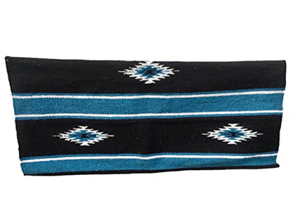 Majestic Ally 36"x 34" Navajo Design Acrylic Saddle Blanket -2.4 lbs (Hurricane Blue and Black) - color: Hurricane Blue and Black