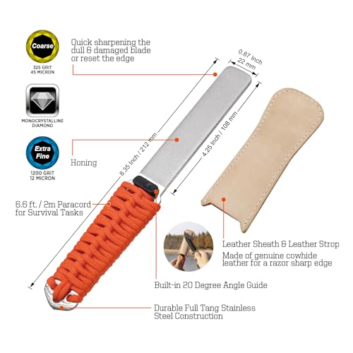 SHARPAL 181N Dual-Grit Diamond Sharpening Stone File - style: Paracord Handle with Leather Strop