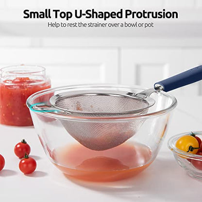18/8 Stainless Steel Mesh Strainer: U-Taste 5.5 Inch Kitchen Fine Mesh Sieve Food Colander with Riveted Sturdy Silicone Handle and 30 Mesh Hole for Straining Flour, Pasta, Fruit, Quinoa(Midnight Blue) - color: (3) Midnight Blue, size: Medium (5.5 x 13 in)