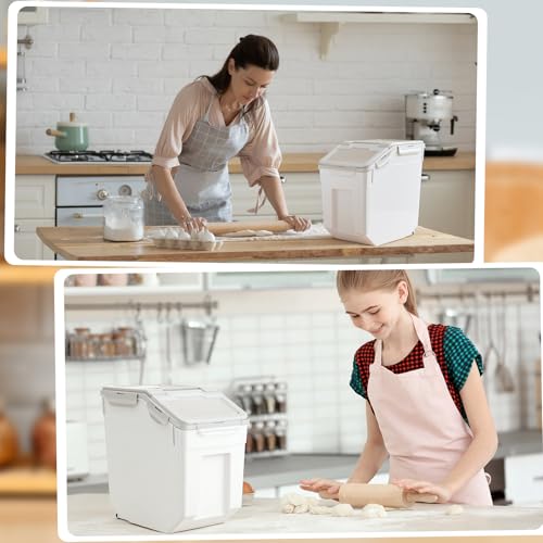 Sunnyray 4 Pcs 55 Lbs Beige Rice Flour Storage Bins with Wheels - color: Beige, size: 55 lbs
