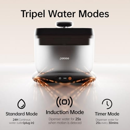 Cordless Cat Water Fountain, Automatic Pet Water Fountain Battery Operated, 4.5L with Stainless Steel Tray for Cats Dogs Multiple Pets Indoor, Wireless Water Pump and Ultra-Quiet S7 Air Grey