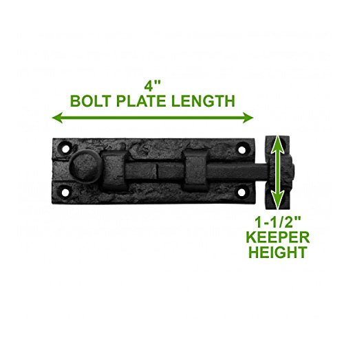 Renovators Supply Manufacturing Slide Bolt Latch 4 in. Black Wrought Iron Slide Bolt with Catch and Mounting Hardware Pack of 2