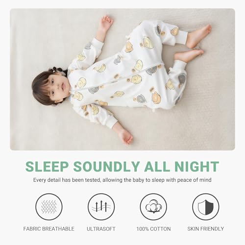 MICHLEY Baby Sleeping Sack with Legs Cotton Long Sleeve Toddler Wearable Blanket Sleeping Bag 6 Months-6 Years - color: White Bear, size: 18-30 Months