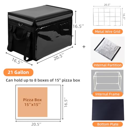 TooCust Large Insulated Food Delivery Bag with Fixed Base and Internal Frame, XXXL 20.5" x 16" x 16", Commercial Pizza Delivery Bag w/Divider, Waterproof & Foldable Catering Bag Food Deliveries, Black - color: Black, size: XXXL-20.5" x 16.5" x 16.5"
