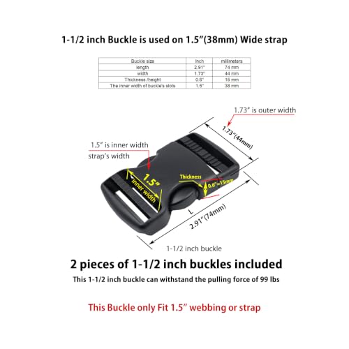 Quick Side Release Buckle, Heavy Duty Plastic Snap Buckle Clip Clasp Fasteners for Backpack Strap - style: 1-1/2 Inch - 2 Pieces