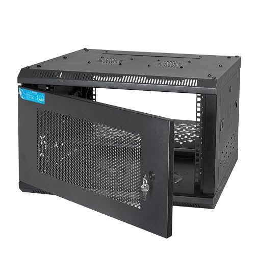 6U Wall Mount Server Cabinet with A Lockable Front Vented Door, Cooling Fans, Removable Side Panels - 45cm Depth, 19" Network Rack Including Full-Size Rack Shelf for IT Equipment - size: 6U/450mm Depth