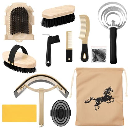 Abbylike 12 Pieces Horse Grooming Kit Equine Care Brushes, Black - color: Black