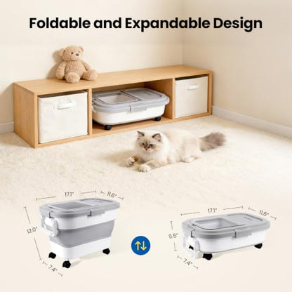 Dog Food Storage Container 15-25lbs, Airtight Pet Food Bin with Locking Lid & Clear Window, Collapsible Rolling Storage Container with Wheels & Scoop, Gray - color: Gray-M