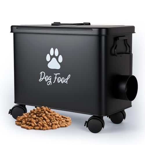 Dog Food Container 13lb, Cute Pet Food Storage with Metal Lid Scoop - color: Black-L
