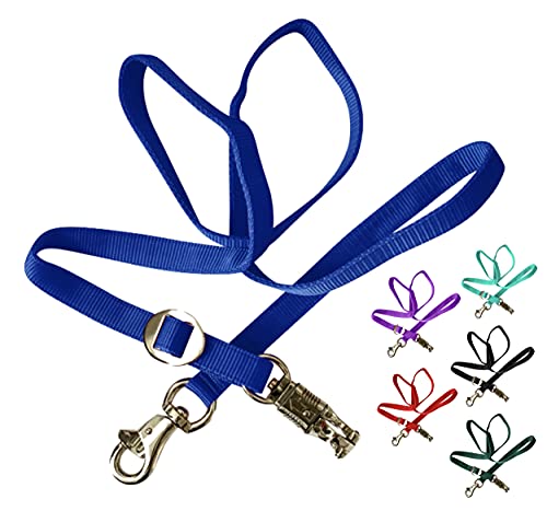 Majestic Ally Double Thick 36" to 72" Trailer Tie for Horse Haulage, Cross tie with Adjustable Buckle, Panic Snap and Bull Snap – 1" Wide by 36" to 72" Long (Royal Blue) - color: Royal Blue