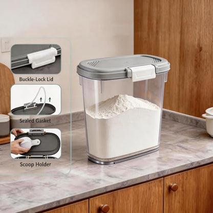 Rice Storage Container 15-20 Lbs, Tall Flour Bin Container with Scoop, Cup - color: Gray White