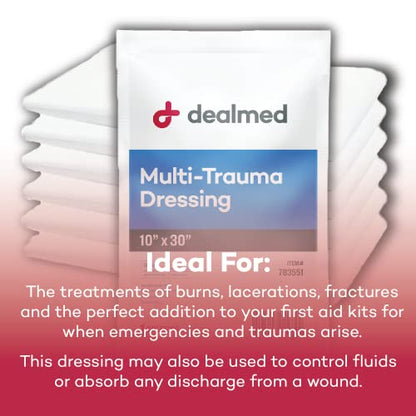 Dealmed Multi-Trauma Dressing - 10" x 30" Sterile Emergency Pad - 10 Count - size: Pack of 10, style: 10" x 30"