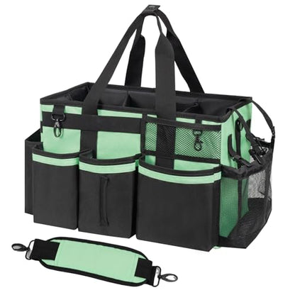SCAVATA Wearable Cleaning Caddy, Cleaning Caddy Supplies Organizer with Handle & Shoulder Straps for Housekeepers, Under Sink & Car Cleaning Tool Organizers Bag with 4 Foldable Divider (MintGreen) - color: MintGreen