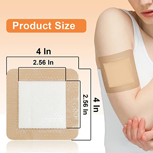 Carbou Silicone Foam Dressing with Gentle Border,4"x4" Adhesive Waterproof and High Absorbency Square Wound Care Dressing Bandage for Pressure Sore, Leg Ulcer, Diabetic Ulcer,10 Pack - size: 4x4 Inch (Pack of 10)