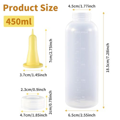 Baby Goat Bottle for Feeding Baby Goats, Lamb Bottle with Goat Nipples, Puppy Bottle Feeder for Newborn Livestock, 450ml 3-Pack Yellow Silicone Lamb Feeding Nipple