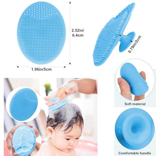 Baby Hair Brush with Wooden Handle and Comb Set for Newborns & Toddlers | Natural Soft Goat Bristles l Wood Comb l Blue Cradle Cap Brush| Ideal for Cradle Cap (3 Piece) - color: Blue Silicone Brush (3pcs)