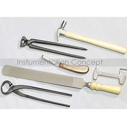 Horse Farrier Tool Kit – Complete Hoof Trimming Set with Nipper, Rasp, Hoof Knife, Buffer, Hammer & Cutter in Durable Professional Equine Hoof Grooming & Maintenance Tools