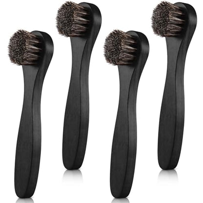 4 Pcs Horsehair Shine Shoes Brush Kit Polish Dauber Applicators Cleaning Leather Shoes Boots Care Brushes Suede Cleaner Brush with Microfiber Shoe Cloth(Black Handle A) - style: Black Style A