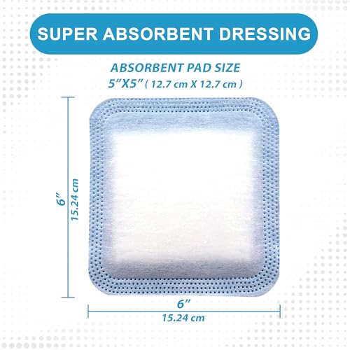 MedVance Super Absorbent Wound Dressing, Non-Adhesive Pads, 6"x6", Box of 5 | Sterile And Individually Wrapped - Non-Stick Wound Bandages - Super Soft - Highly Absorbent & Lock Exudate - Leakproof - size: 6"x6", style: 5 Pack