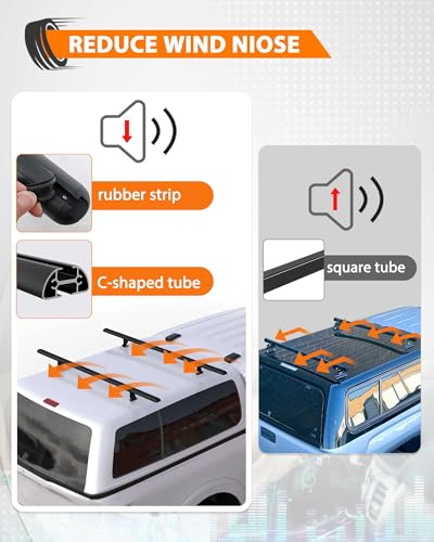 MELIPRON Heavy Duty Truck Topper Roof Rack for Truck Cap, 500LB Capacity | 60" Aluminum Ladder Rack Fit Camper Shell and Truck Caps, Ideal for Kayaks, Canoes, Camping Gear and Outdoor Adventure - size: 60"