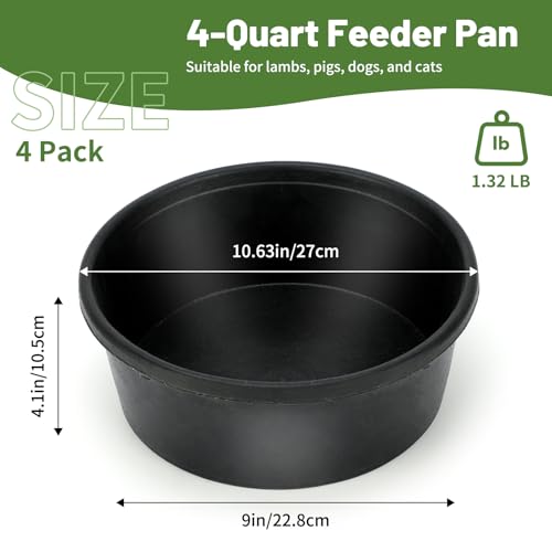4Pcs Rubber Feed Pan, 1 Gallon Horse Feed Bucket - color: Black-4Quart, size: 4PCS