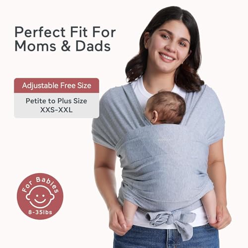 Momcozy Baby Wrap Carrier, Easy-On 2-Piece Design, Newborn to 33 lb - color: Grey