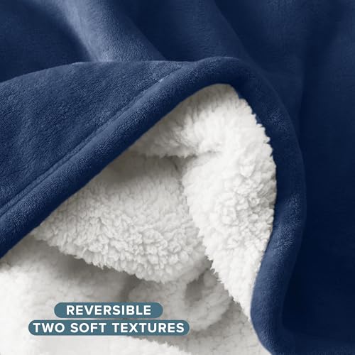 Bare Home Sherpa Fleece Blanket (Throw, Dark Blue) - color: 12 - Dark Blue, size: Throw/Travel
