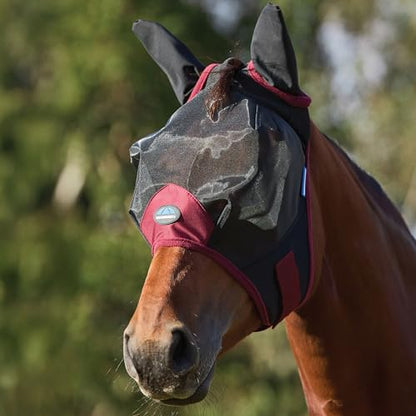 WeatherBeeta ComFiTec Fine Mesh Fly Mask with Ears, Black/Burgundy, Medium - color: Black/Burgundy, size: M