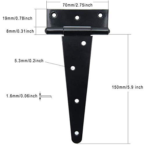 6 Inch T Strap Hinges 4 Pack, Heavy Duty Gate Hinges for Wood Fence