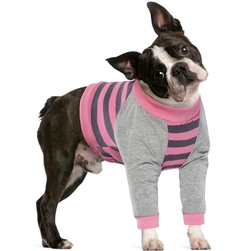 FUAMEY Dog Recovery Sleeve with Elbow Protector, Pink Stripes S - color: Pink Stripes, size: S(Weight:20-28lbs)