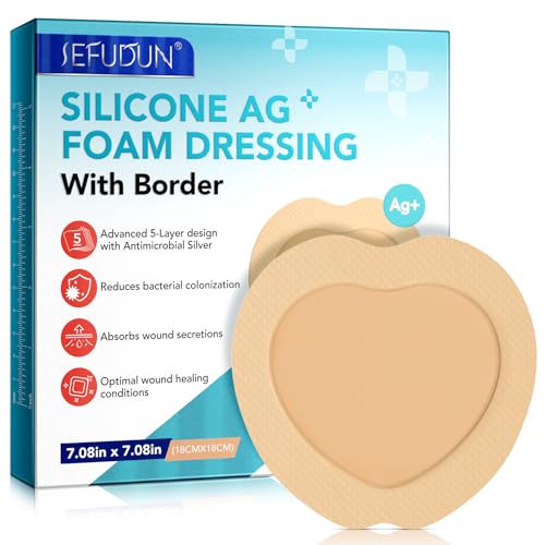 Silicone Foam Dressing Ag Sterile Wound Bandage with 7.08"x7.08" Waterproof Gentle Silicone Adhesive Border, Breathable Ultra Absorbent Pads (Pack of 5) - size: 7.08x7.08 Inch (Pack of 5)