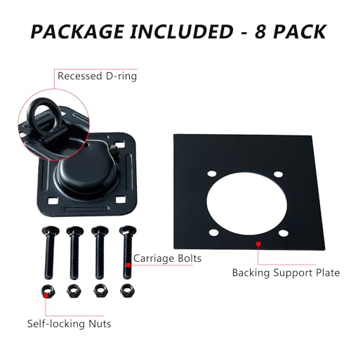 Lonffery 8 Pack Recessed D-Ring Tie Down Anchors (6,000 lb. Capacity) - size: 8 pack
