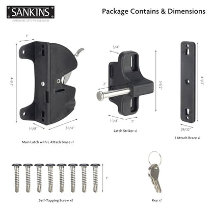 Key Lockable Double Sided Gate Latch, Fence Gate Locks for Outdoor Gates, Self Locking Gate Latch Door Latch, Fence Gate Latch Gate Hardware for Wood, Vinyl, Metal Gates, Black