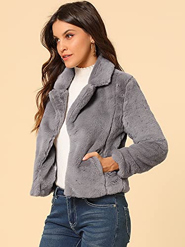 Allegra K Women's Cropped Faxu Fur Jacket Lapel 2026 Winter Fur Coat Outfit - color: Grey, size: Medium