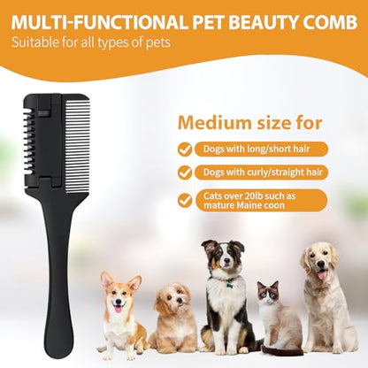 2-in-1 Pet Grooming Comb for Dogs and Cats - 2 Combs with 20 Extra Blades for Trimming and Grooming | 2 in 1 Trimming&Grooming, Dog Cat Brush that Cuts Hair, Hair Cutter Comb for Dog Cat, Pet Hair Trimmer Grooming Comb Dog Cat