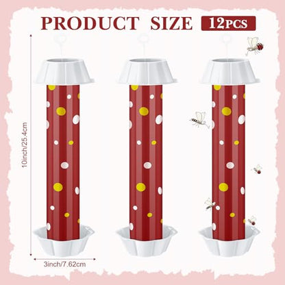 12 Pcs Sticky Fly Trap Fly Stick Indoor Outdoor Long Lasting Adhesive Fly Catcher with Hanging Hook for Wasps Gnats Bugs Insects Moths Fruit Flies Mosquitoes Spiders Fleas (Red, White) - color: Red, White