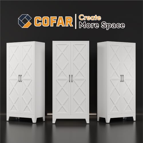 COFaR Metal Kitchen Cabinet with 2 Door and 4 Adjustable Shelves, 71" White - color: White, size: 71H