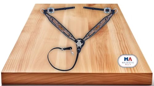 Majestic Ally Hand-Tooled Designer Padded Leather Horse Browband Headstall Breastcollar Set, Browband Headstall, Breastcollar (Breastcollar)